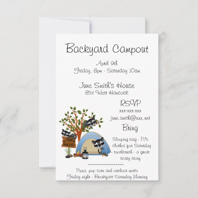 TrädgårdCampout med raccoonen Inbjudningar (Framsida)