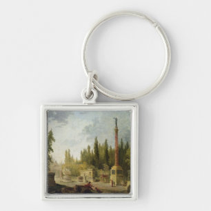 Trädgården av de Musee des-monumenten Francais Fyrkantig Silverfärgad Nyckelring