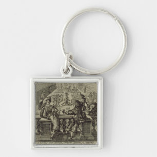 Trädgården av den franska nobilityen, c.1640 fyrkantig silverfärgad nyckelring