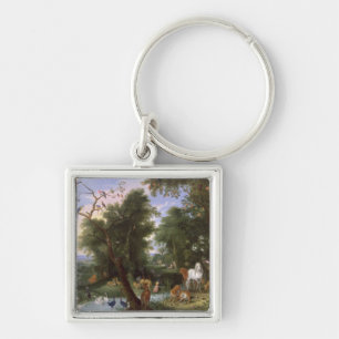 Trädgården av Eden, 1659 Fyrkantig Silverfärgad Nyckelring