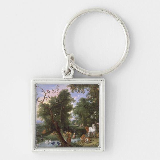 Trädgården av Eden, 1659 Fyrkantig Silverfärgad Nyckelring (Framsidan)