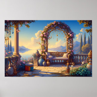 Trädgården med mjukt ljus poster