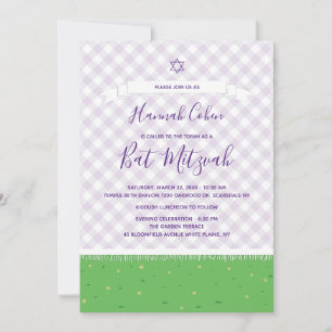 Trädgårds Bat Mitzvah-inbjudan Gingham Inbjudningar