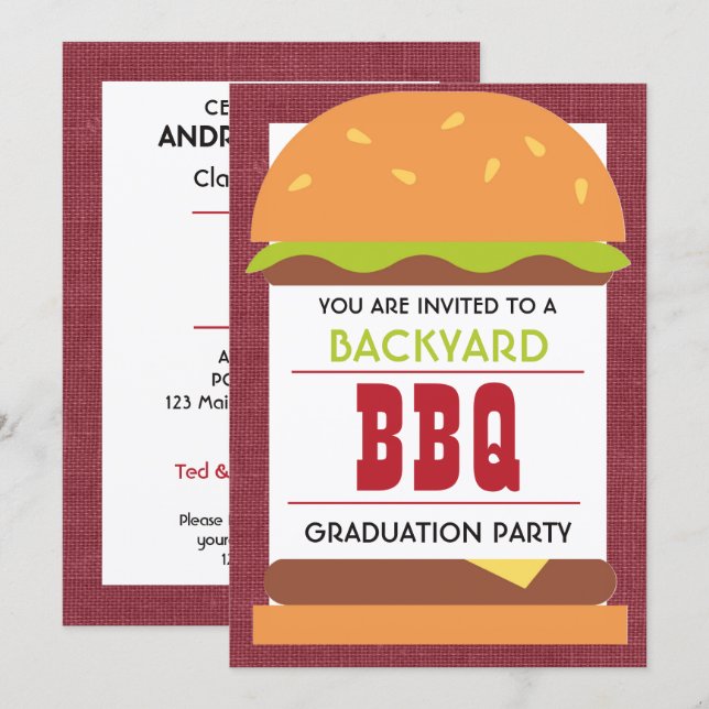 Trädgårds BBQ-examensfest Inbjudningar (Fram/baksida)