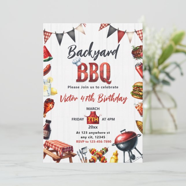 Trädgårds BBQ-fest Grillfest Födelsedag Inbjudningar (Stående Fram)