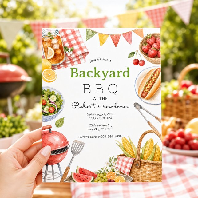 Trädgårds BBQ-fest Sommar Picknick Familj Inbjudningar (Skapare uppladdad)