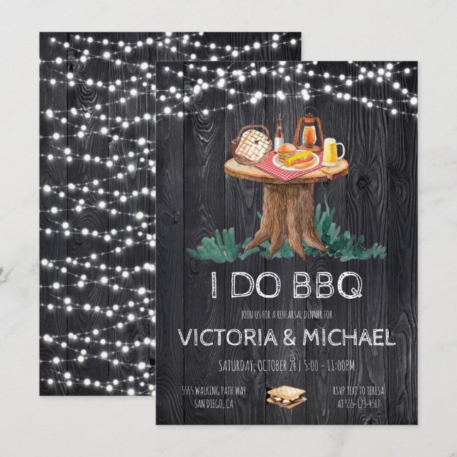 Trädgårds-BBQ Förtrollad kväll Ljuslykta sträng Inbjudningar (Fram/baksida)