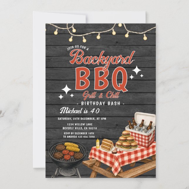 Trädgårds BBQ Grill & Chill Födelsedagsfest Utomhu Inbjudningar (Framsida)