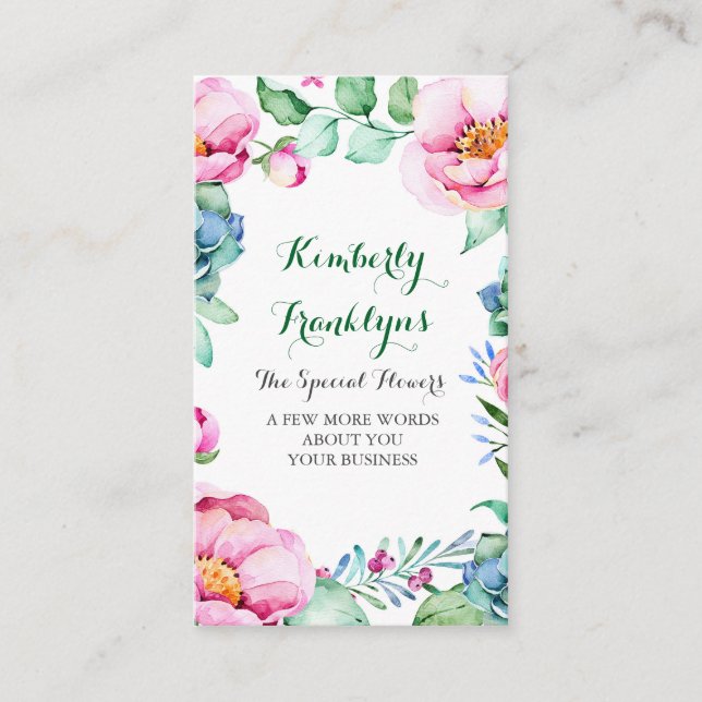 Trädgårds- botaniska målade blommasuckulenter för visitkort (Framsida)