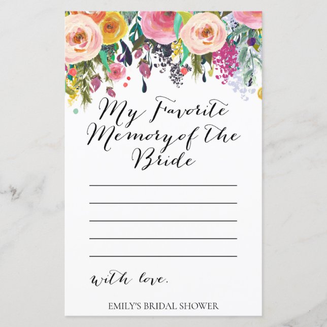 Trädgårds Bröllopsdusch - Favoritminne av Bruden (Framsida)