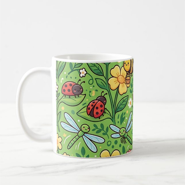 Trädgårds fjäril & bin-mugg – Sött mönster Kaffemugg (Vänster)