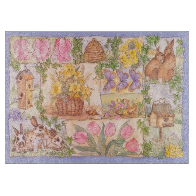 Trädgårds- Glass skärbräda för vår (Framsidan)