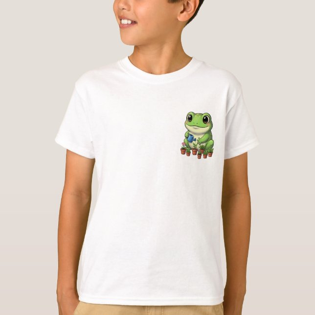 Trädgårds Groda med Krukväxter Barn T Shirt (Framsida)