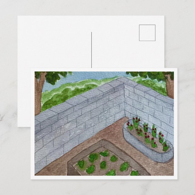 Trädgårds hörn vykort (Fram/baksida)