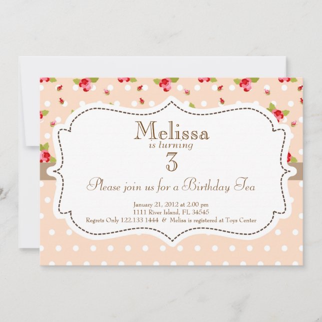 Trädgårds- inbjudan för Teapartyfödelsedag (Framsida)