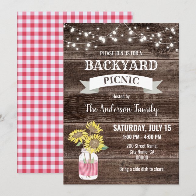 Trädgårds piknik Grannskaps grillfest Inbjudningar (Fram/baksida)