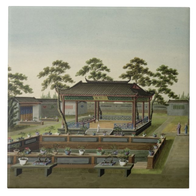 Trädgårds- plats, c.1820-40 (w/c på papper) 4 kakelplatta (Framsidan)