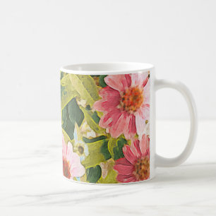 Trädgårds- rosa Coneflowers grönt lämnar origi Kaffemugg