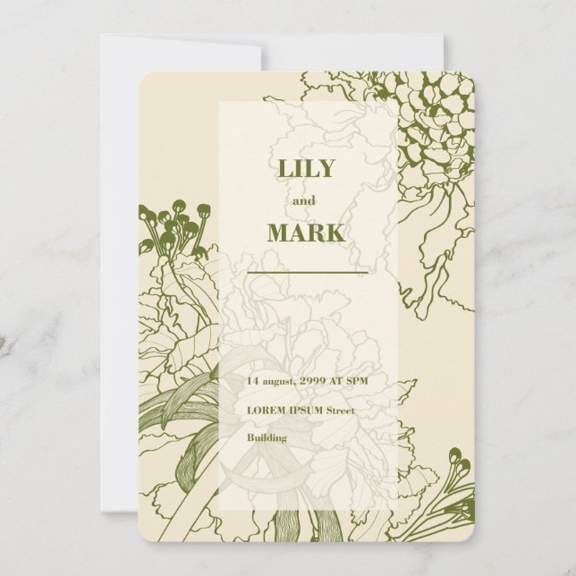 Trädgårds Scabiosa blomma linje illustration. Inbjudningar (Framsida)