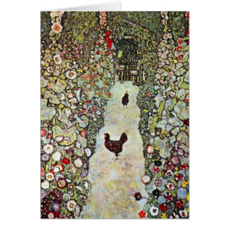 Trädgårds- väg med hönor av Gustav Klimt Hälsningskort