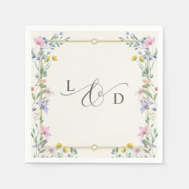 Trädgårds vilda blommor blomster monogram bröllop pappersservett