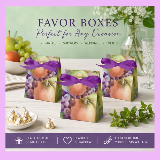 Trädgårdsakvarell Presentkartonger | Bondgårdsstil Presentaskar (Elegant orchard favor boxes for treats, gifts, weddings, harvest parties and celebrations.)