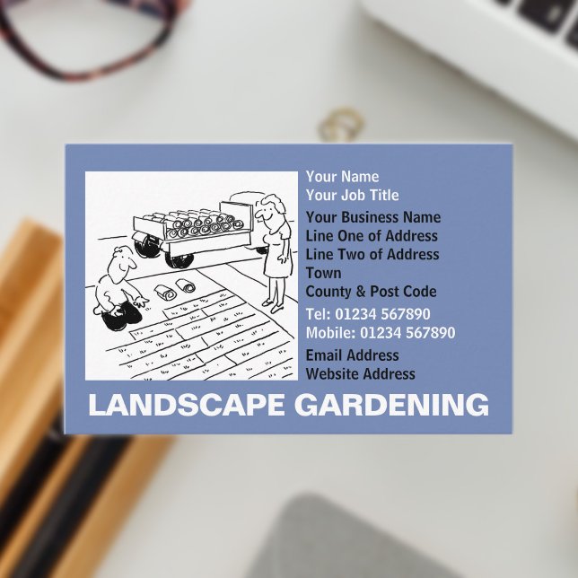 Trädgårdsanläggningscartoon Visitkort (Landscape Gardening Business Card)