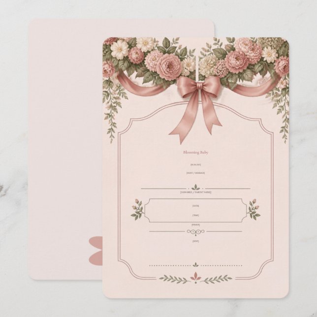Trädgårdsbåge Blommig Baby Shower Inbjudan (Fram/baksida)