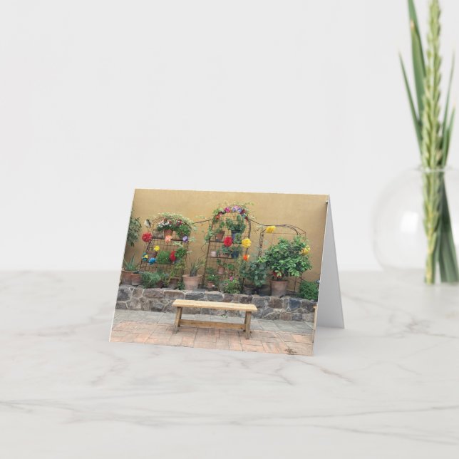 Trädgårdsbänk för blommor tack kort (Framsida)