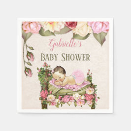 Trädgårdsbarnsk shower sängrosor flicka rosa elfen pappersservett