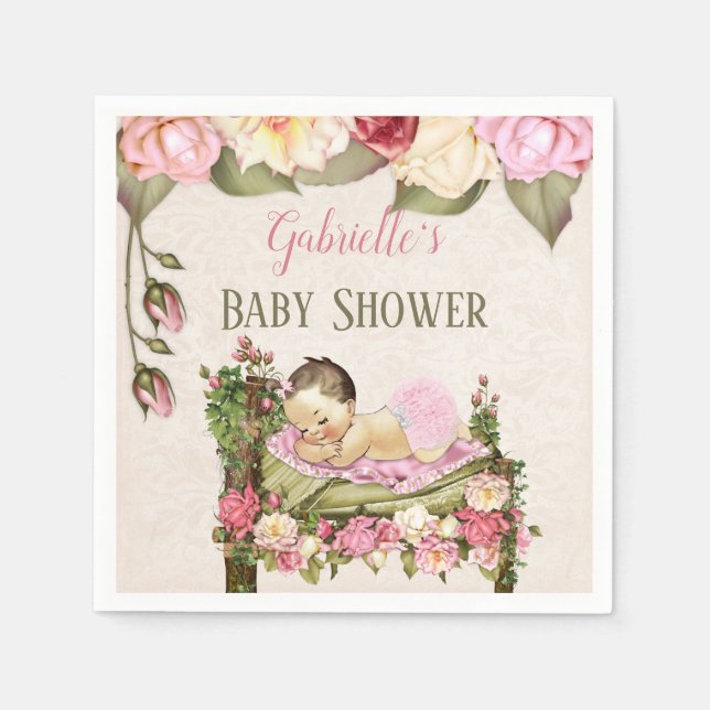 Trädgårdsbarnsk shower sängrosor flicka rosa elfen pappersservett (Framsidan)