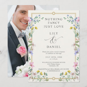 Trädgårdsblommig fotoelopementsreception Bröllop Inbjudningar