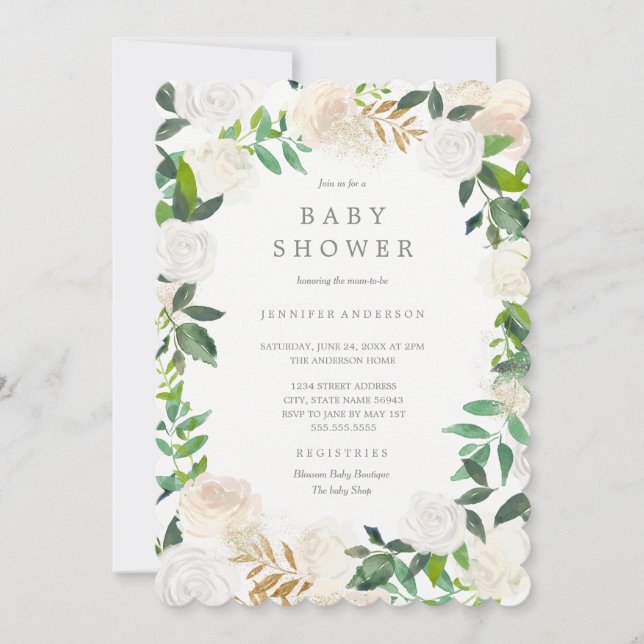 Trädgårdsblommig krans Baby Shower Inbjudan (Framsida)