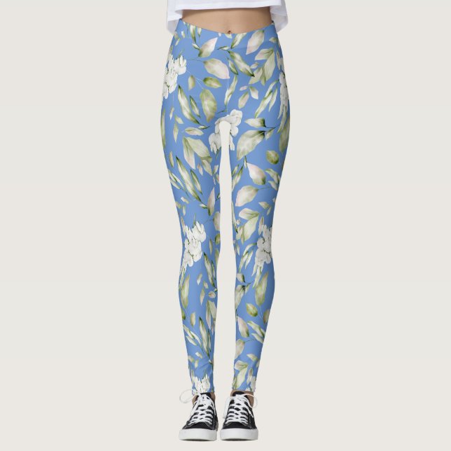 Trädgårdsblommig sömlös mönster leggings (Framsida)
