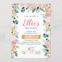 Trädgårdsblommig tepartaj invitering