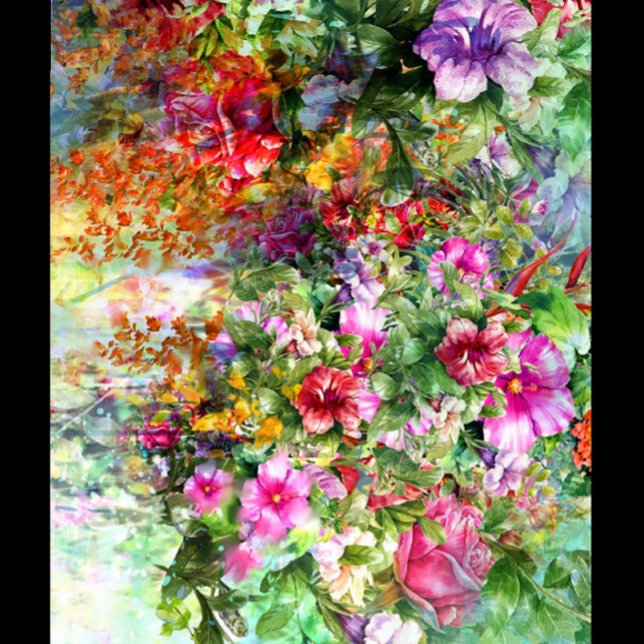 Trädgårdsblommor  (Watercolor painting of a variety of flowers, including roses, petunias, and other blossoms.)