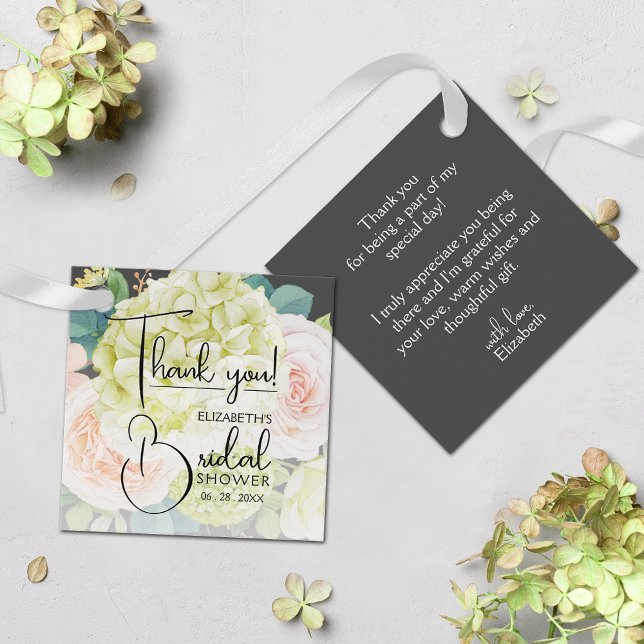 Trädgårdsblommor Bröllopsdusch Brun Gåvor Etiketter (Garden Flowers Bridal Shower Thank You Favor Tags 2" x 2" (your message on the back))