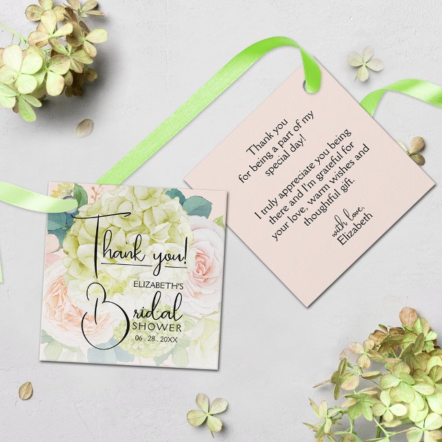 Trädgårdsblommor Bröllopsdusch Presentkort Gåvor Etiketter (Blush Pink Bridal Shower Thank You Favor Tags 2" x 2" (your message on the back))