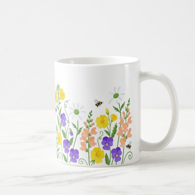 Trädgårdsblommor för vildbin vår äng blomkruka kaffemugg (Höger)