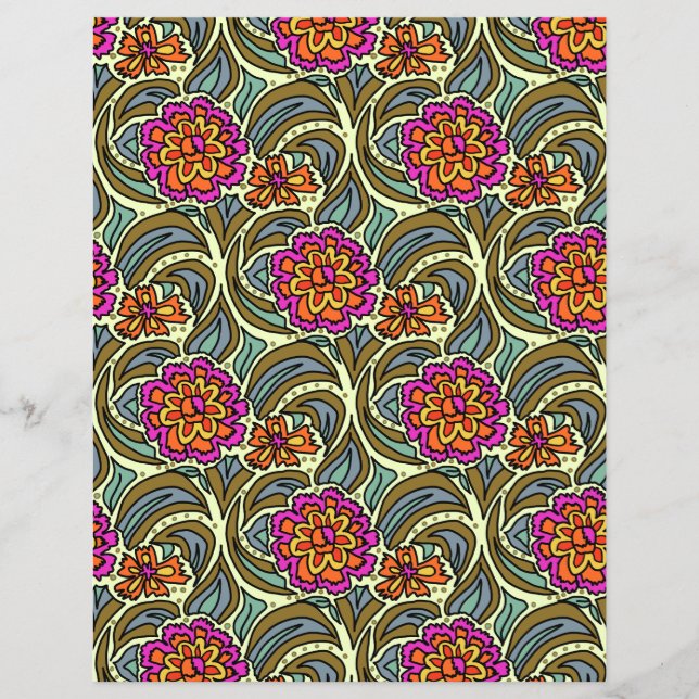 Trädgårdsblommor Konst Mönster Scrapbookpapper (Framsida)