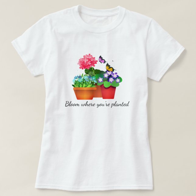 Trädgårdsblommor med fjäril Dam T-Shirt (Design framsida)