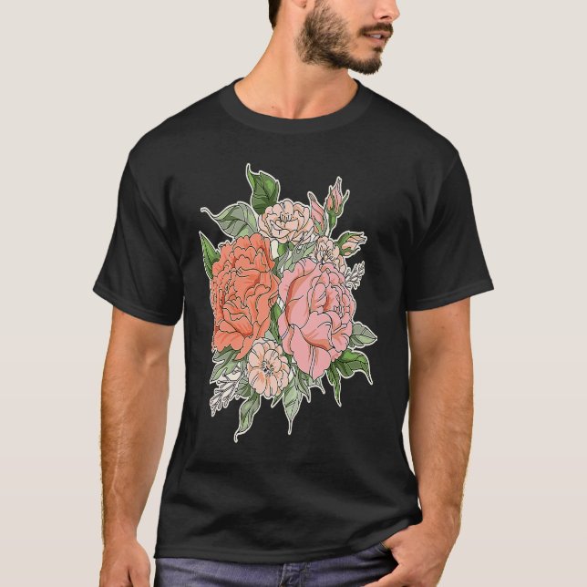 Trädgårdsblommor och fjärilsblommor t shirt (Framsida)