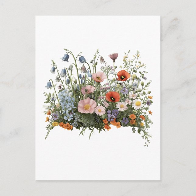 Trädgårdsblommor på äng vykort (Framsida)
