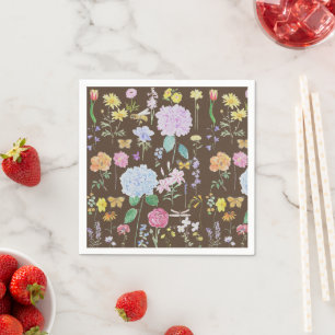 trädgårdsblommor samling oljemålning pappersservett