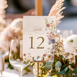 Trädgårdsbröllop Bordnummer med Vilda Blommor Bordsnummer