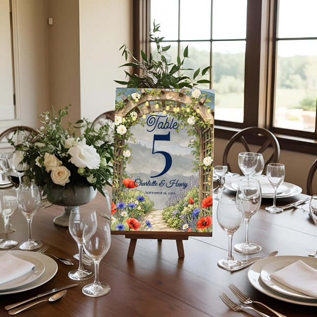 Trädgårdsbröllop Bordnummer med Vildblommor Tack Kort (Wildflower Garden Arbor Wedding Table Number)