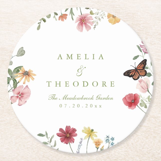 Trädgårdsbröllop med vilda blommor underlägg papper rund (Framsidan)