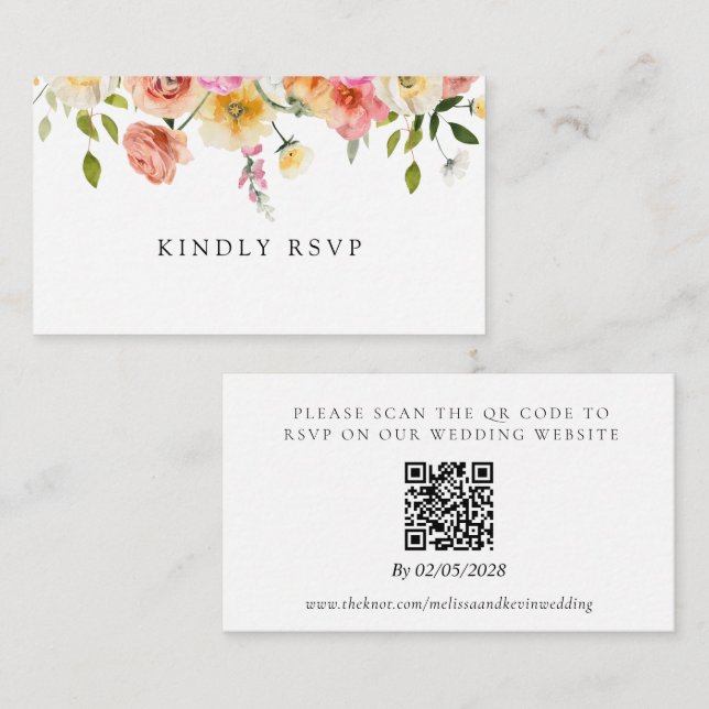 Trädgårdsbröllop RSVP QR-kod Svarskort Tilläggskort (Fram/baksida)