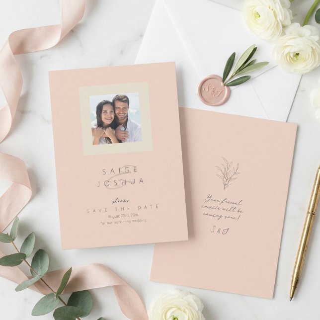 Trädgårdsbrolloppsfoto med solblekt tema Blush ID1 Spara Datumet (Skapare uppladdad)