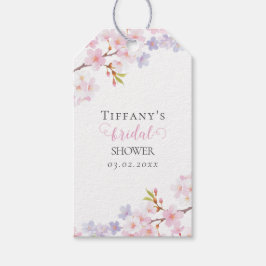 Trädgårdsbröllopsdusch med körsbärsblom i blomning presentetikett